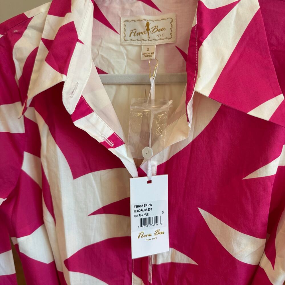 NWT Flora Bea Medora Shirt Dress Pink Pineapple Size S - Picture 4 of 8